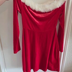 Santa Mrs. Claus fit and flare off the shoulder velvet mini dress